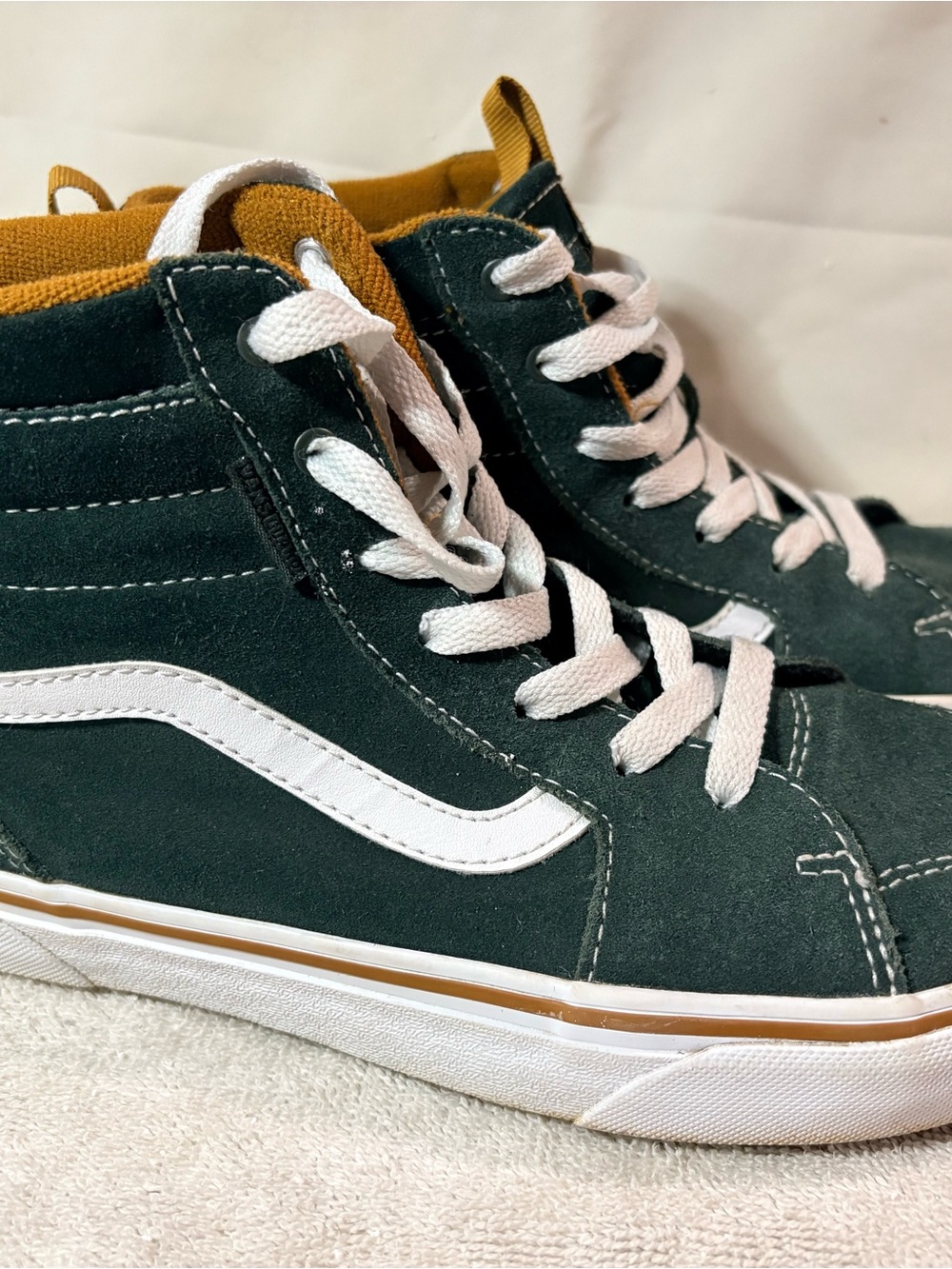Vans Kids High-Top Sneakers in Dark Green, White & Mustard